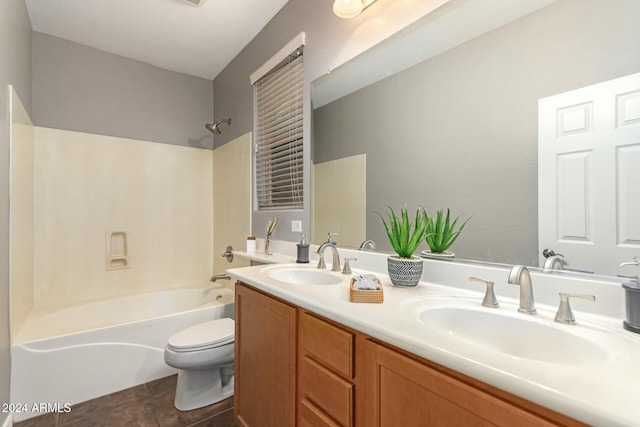 full bathroom with vanity, tile patterned flooring, shower / bathing tub combination, and toilet