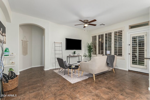 living room with ceiling fan