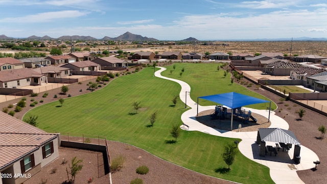 bird's eye view with a mountain view