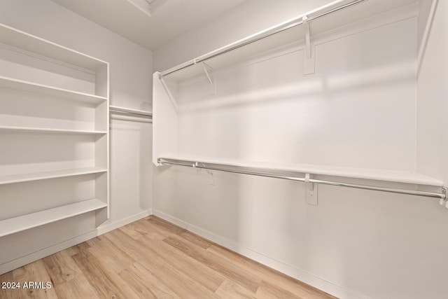 walk in closet with light wood-type flooring