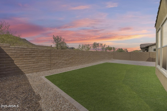 view of yard with a fenced backyard