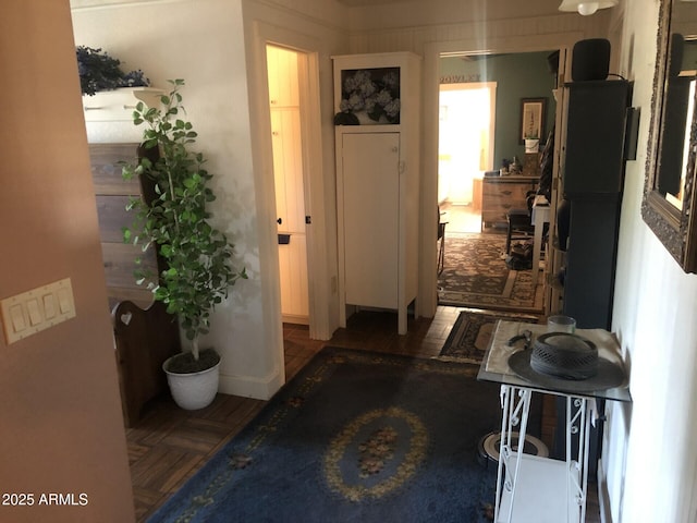 corridor with parquet flooring