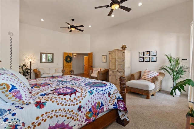9435 E Hobart Cir, Mesa, AZ 85207 - bedroom featuring carpet flooring, recessed lighting, and a ceiling fan