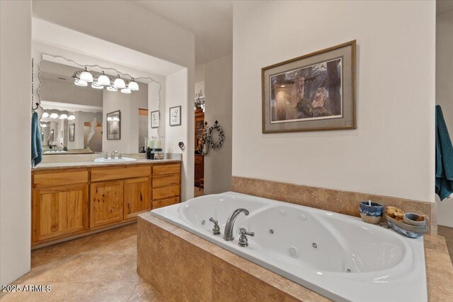 9435 E Hobart Cir, Mesa, AZ 85207 - full bathroom featuring vanity, a jetted tub, and tile patterned flooring