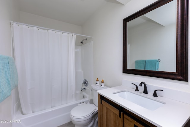 full bathroom with toilet, shower / bath combo, and vanity