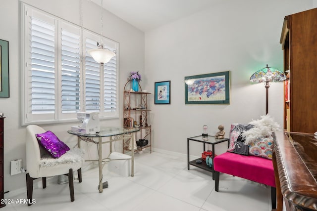 living area featuring tile patterned flooring