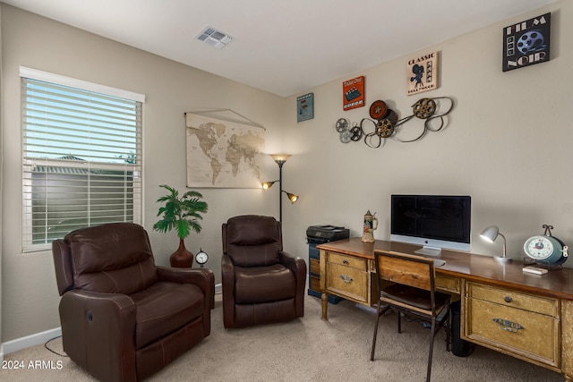 view of carpeted home office