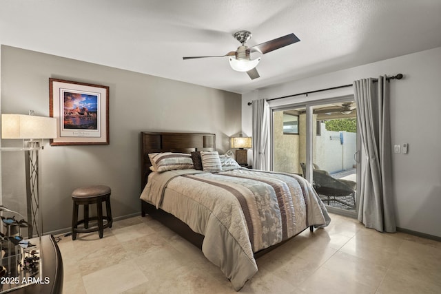 7714 N 17th Pl, Phoenix, AZ 85020 - bedroom with baseboards, access to outside, and a ceiling fan