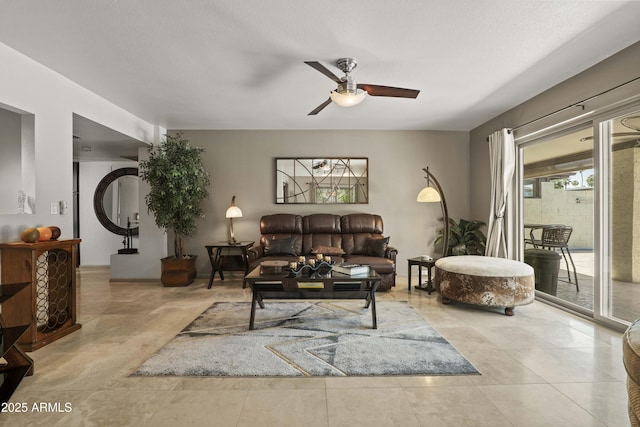 7714 N 17th Pl, Phoenix, AZ 85020 - living room with tile patterned floors and a ceiling fan