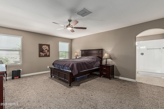 1723 N Hillcrest, Mesa, AZ 85201 - bedroom featuring carpet, ceiling fan, and connected bathroom