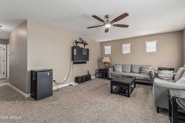 1723 N Hillcrest, Mesa, AZ 85201 - carpeted living room with a ceiling fan and baseboards