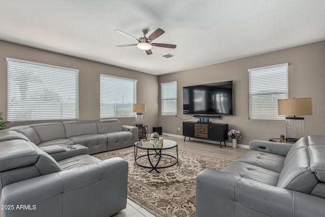 1723 N Hillcrest, Mesa, AZ 85201 - living area featuring ceiling fan and light wood-style floors