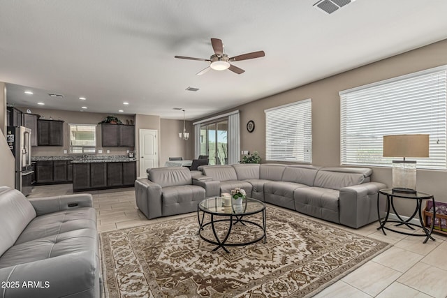 1723 N Hillcrest, Mesa, AZ 85201 - living room with a ceiling fan and recessed lighting