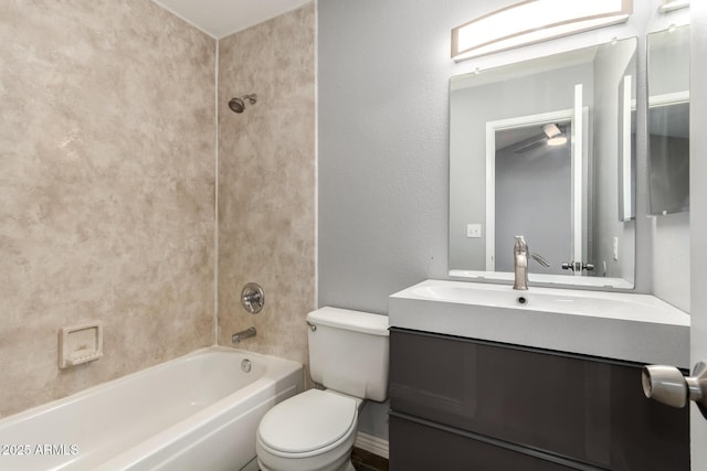 full bathroom with shower / bathing tub combination, vanity, and toilet