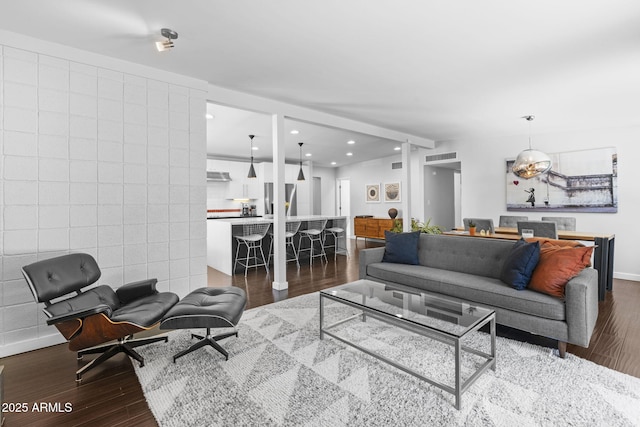 3402 E Sells Dr, Phoenix, AZ 85018 - living room featuring dark wood-style flooring, recessed lighting, and baseboards