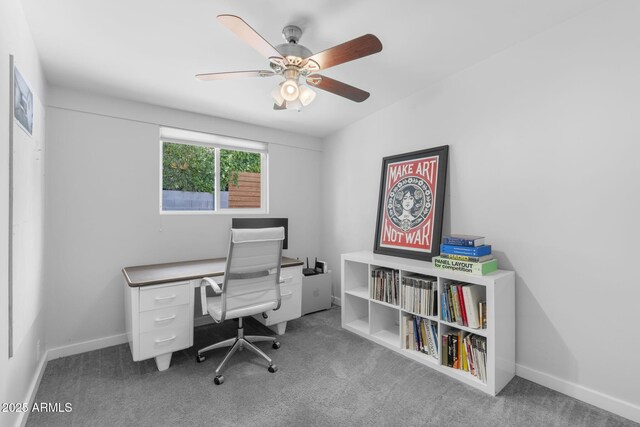 3402 E Sells Dr, Phoenix, AZ 85018 - carpeted home office featuring ceiling fan and baseboards