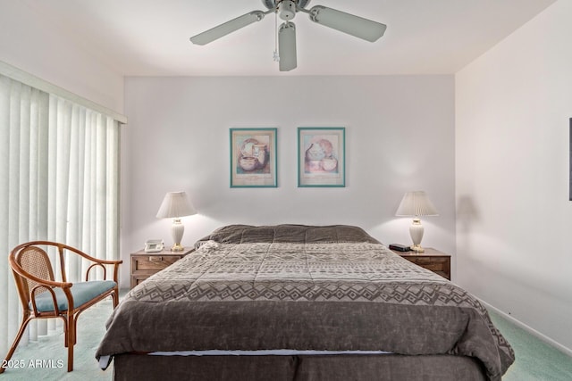 bedroom with carpet flooring and ceiling fan