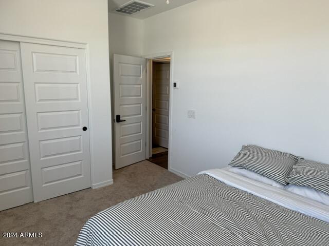 carpeted bedroom with a closet