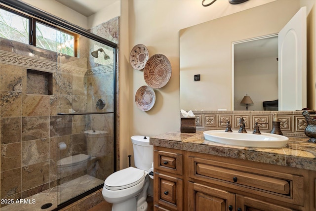 7731 E Soaring Eagle Way, Scottsdale, AZ 85266 - bathroom featuring vanity and a shower stall