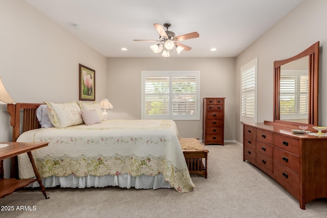 20603 W Alsap Rd, Buckeye, AZ 85396 - bedroom featuring light carpet, recessed lighting, and ceiling fan