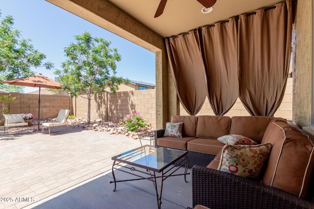 20603 W Alsap Rd, Buckeye, AZ 85396 - view of patio / terrace with an outdoor hangout area and ceiling fan