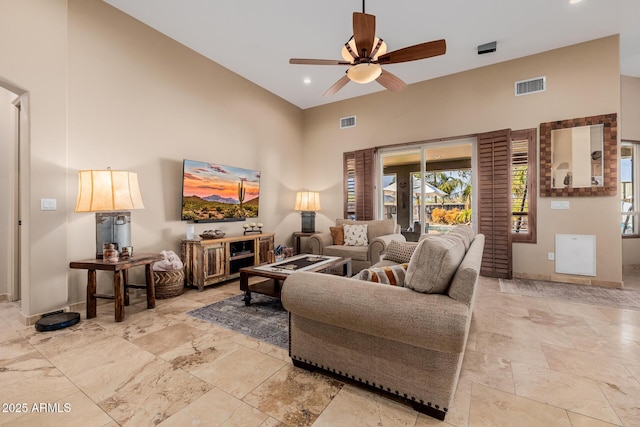 38106 N 2nd Ln, Phoenix, AZ 85086 - living area featuring a towering ceiling and a ceiling fan