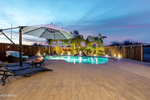 38106 N 2nd Ln, Phoenix, AZ 85086 - view of swimming pool with an outdoor fire pit, a patio, and a fenced backyard