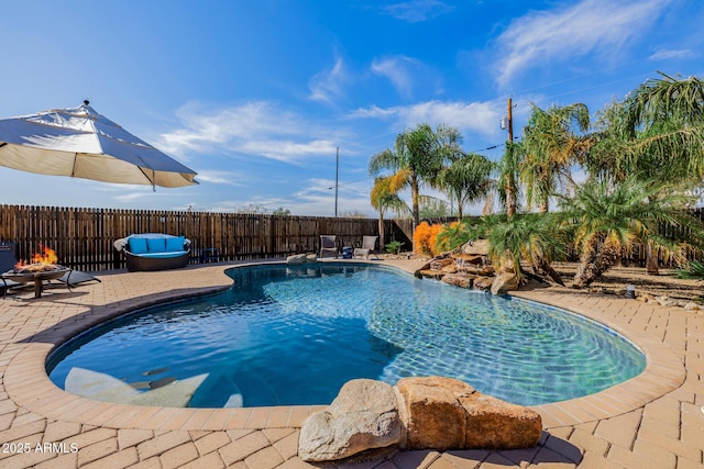 38106 N 2nd Ln, Phoenix, AZ 85086 - view of pool with a fire pit, a patio, and a fenced backyard