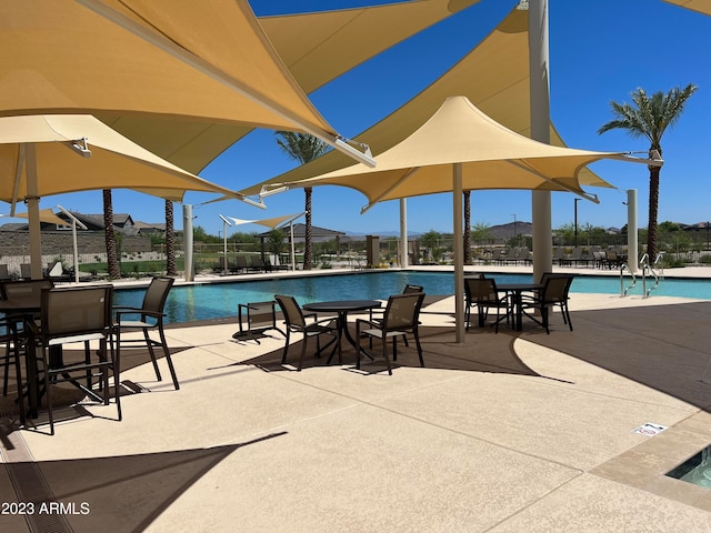 view of swimming pool with a patio