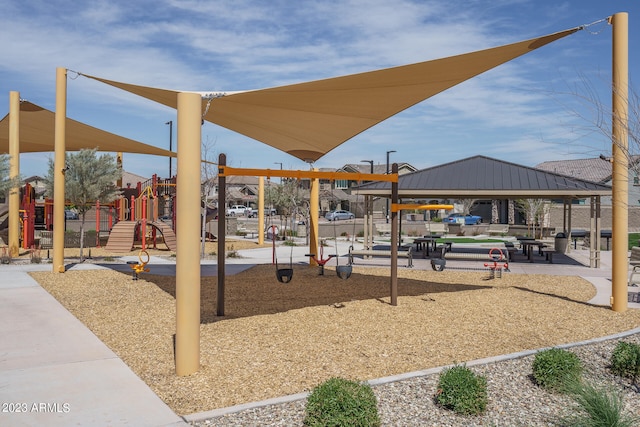 view of jungle gym with a gazebo