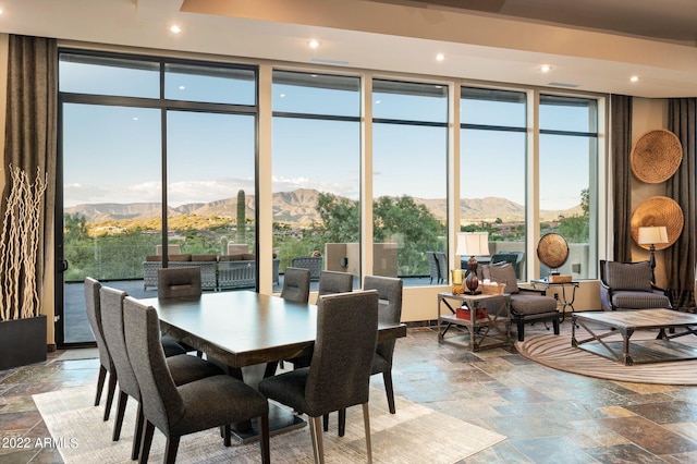 dining space with a mountain view