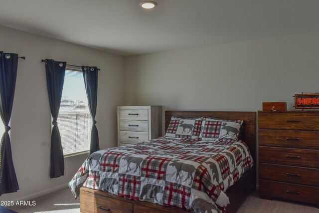 bedroom with carpet floors and baseboards