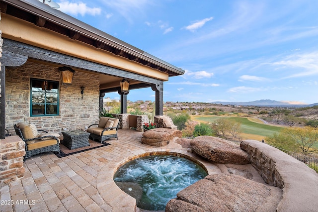 view of patio featuring a mountain view