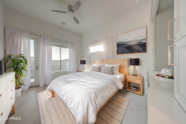 bedroom featuring ceiling fan