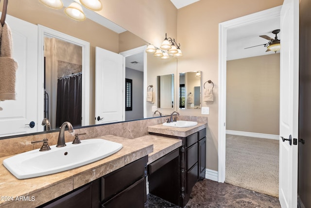 bathroom with vanity and ceiling fan