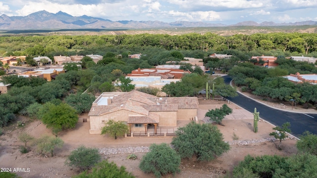 birds eye view of property featuring a mountain view