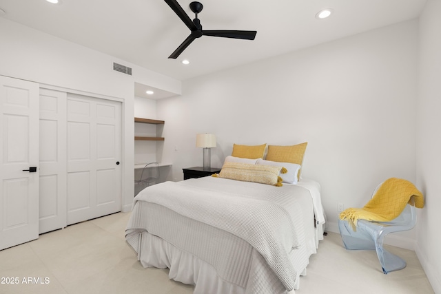 5438 E Lupine Ave, Scottsdale, AZ 85254 - bedroom featuring recessed lighting, a closet, a ceiling fan, and baseboards