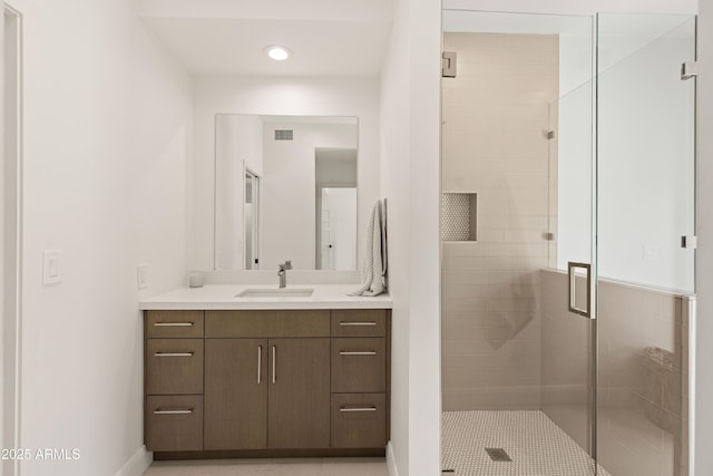 5438 E Lupine Ave, Scottsdale, AZ 85254 - full bathroom featuring vanity, a shower stall, baseboards, and recessed lighting