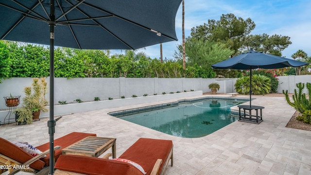 5438 E Lupine Ave, Scottsdale, AZ 85254 - view of swimming pool with a fenced backyard, a patio area, and a diving board