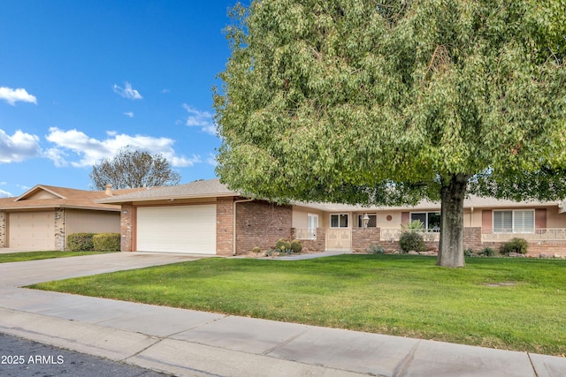 ranch-style house with a garage and a front yard