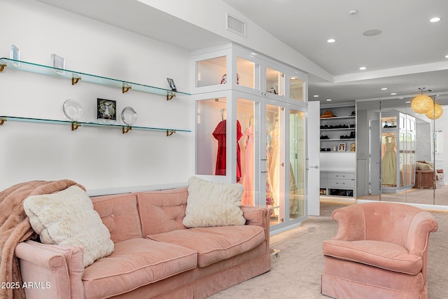 4218 E Palo Verde Dr, Phoenix, AZ 85018 - living area featuring carpet, visible vents, and recessed lighting