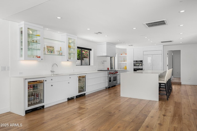 4218 E Palo Verde Dr, Phoenix, AZ 85018 - kitchen with beverage cooler, white cabinets, modern cabinets, and appliances with stainless steel finishes