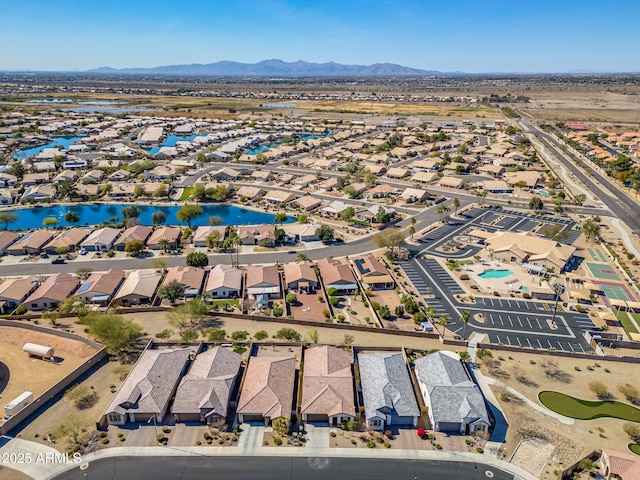 birds eye view of property featuring a residential view and a mountain view