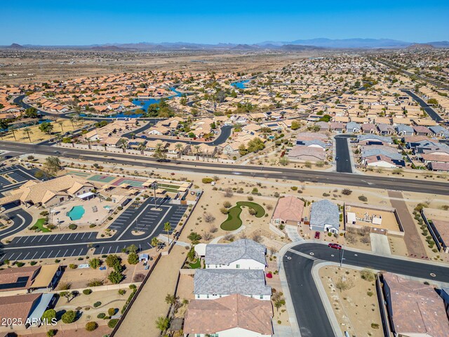 bird's eye view featuring a residential view and a mountain view