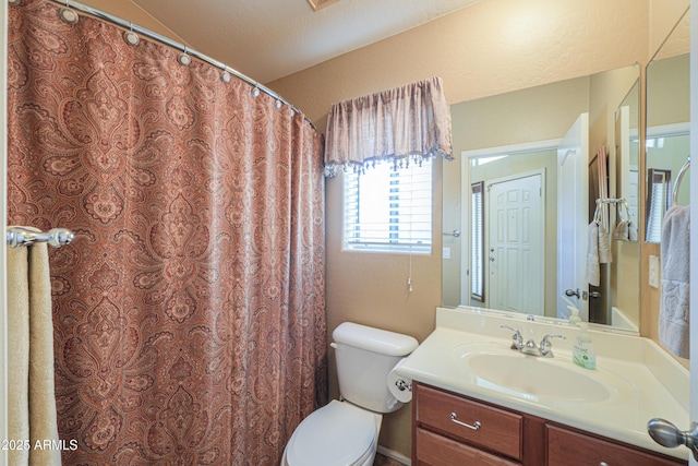 44890 W Desert Garden Rd, Maricopa, AZ 85139 - bathroom with toilet, vanity, and curtained shower