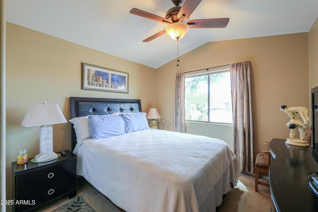 44890 W Desert Garden Rd, Maricopa, AZ 85139 - carpeted bedroom with vaulted ceiling and a ceiling fan
