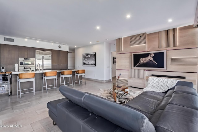 living room with sink