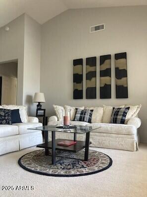 15753 W Kino Dr, Surprise, AZ 85374 - living area featuring vaulted ceiling and carpet