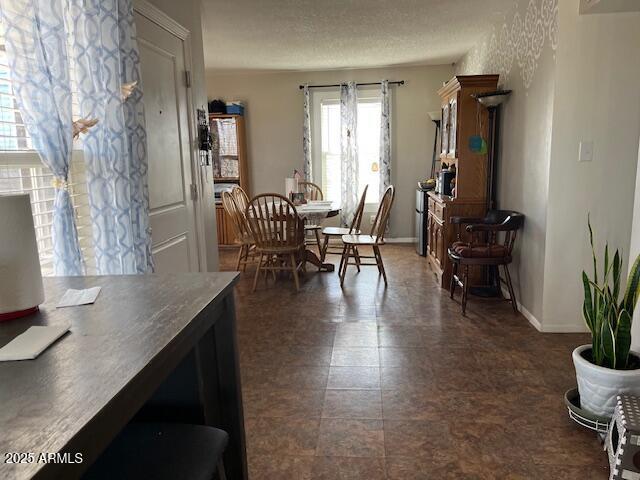 dining area featuring baseboards and a textured ceiling