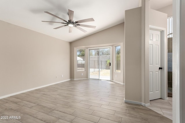723 N Joshua Tree Ln, Gilbert, AZ 85234 - empty room with ceiling fan, lofted ceiling, and light wood-style floors